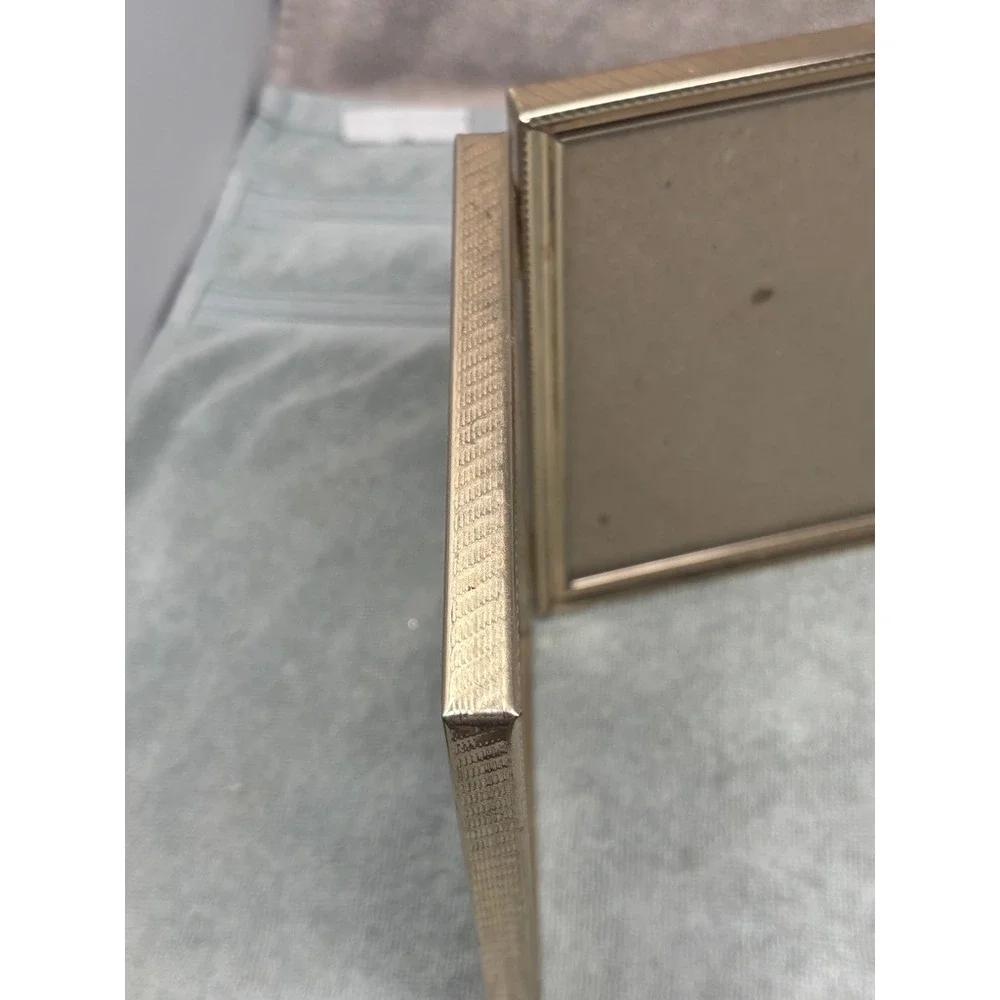 Vintage Gold‎ Tone Metal Folding Double Picture Frame Beaded Edge 5x7